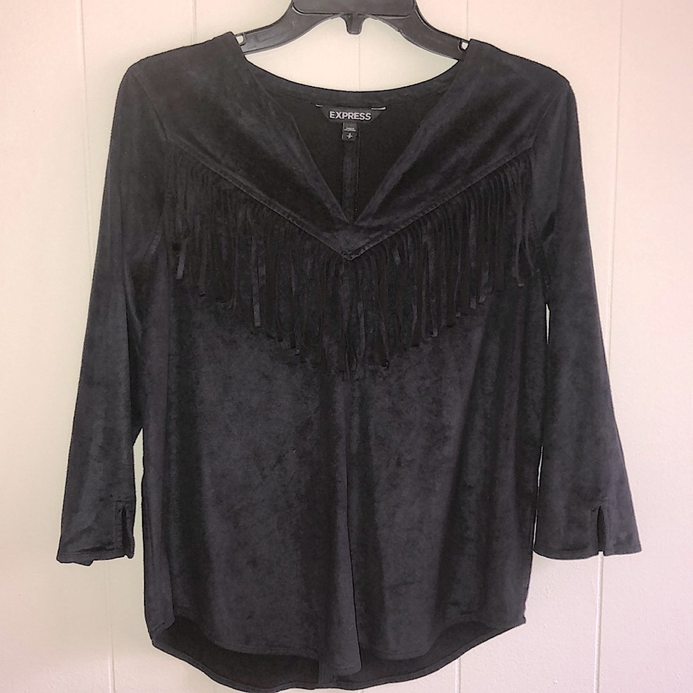 Suede V neck with fringe